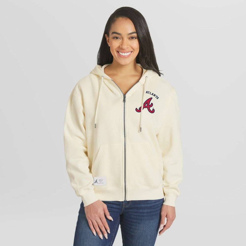 Atlanta Braves WEAR by Erin Andrews Women's Full-Zip Hoodie - Cream - MLB Online