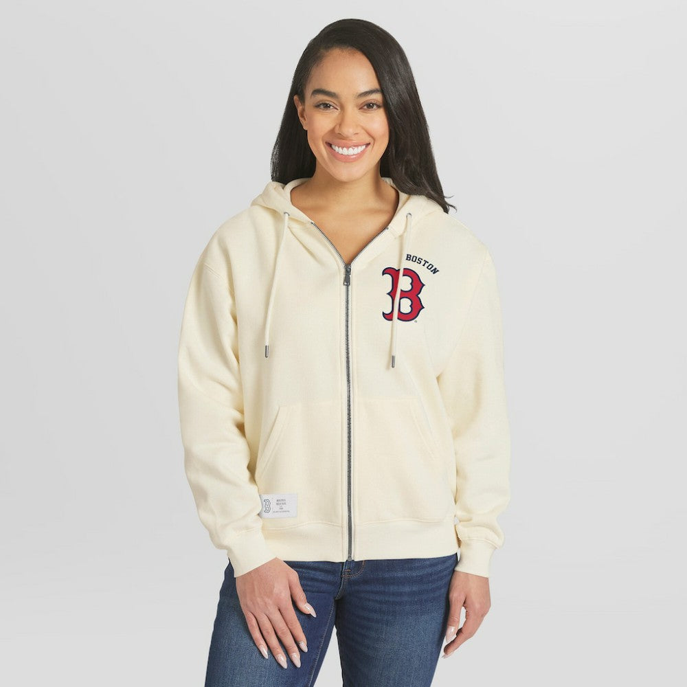 Boston Red Sox WEAR by Erin Andrews Women's Full-Zip Hoodie - Cream - MLB Online