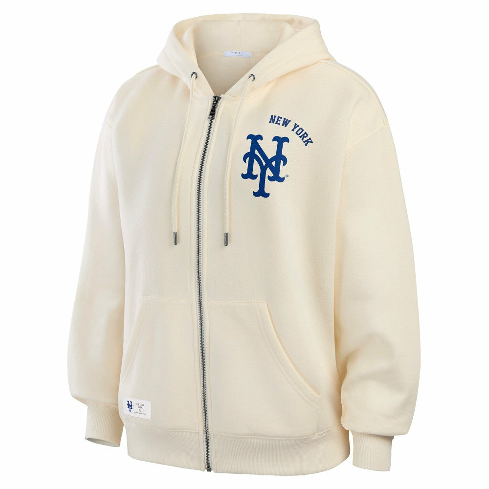 New York Mets WEAR by Erin Andrews Women's Full-Zip Hoodie - Cream - MLB Lifestyle