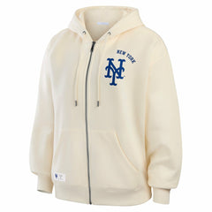 New York Mets WEAR by Erin Andrews Women's Full-Zip Hoodie - Cream - MLB Lifestyle
