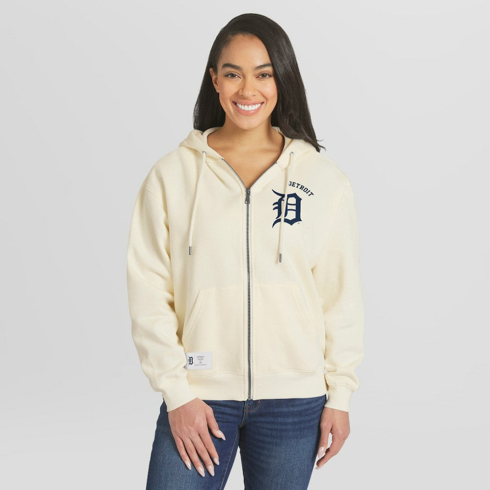Detroit Tigers WEAR by Erin Andrews Women's Full-Zip Hoodie - Cream - MLB Online