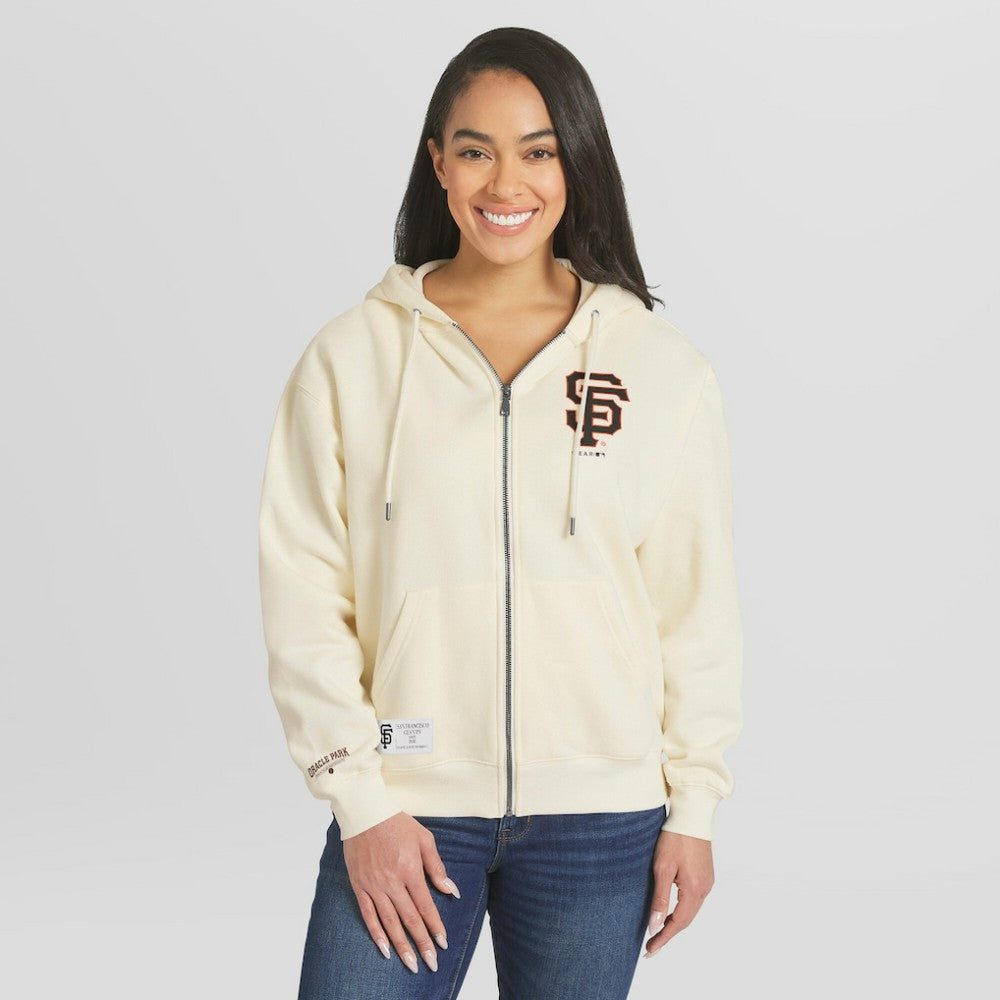 San Francisco Giants WEAR by Erin Andrews Women's Full-Zip Hoodie - Cream - MLB Sale