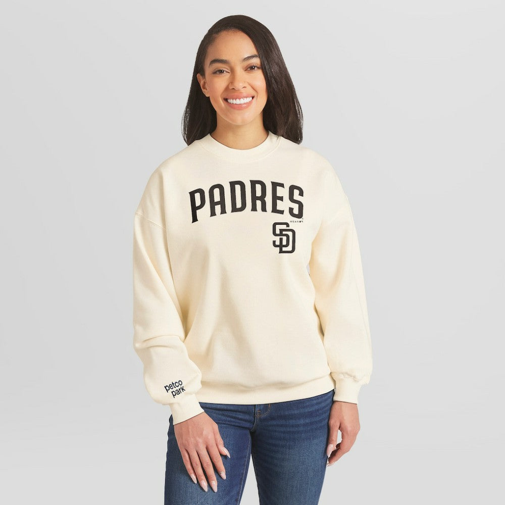 San Diego Padres WEAR by Erin Andrews Women's Heavyweight Crew Neck Sweatshirt - Cream - MLB Sale