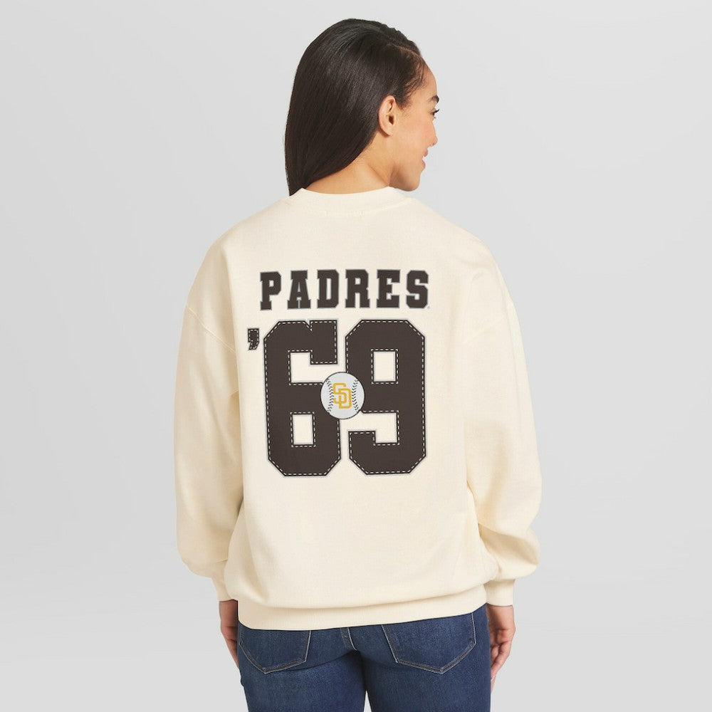 San Diego Padres WEAR by Erin Andrews Women's Heavyweight Crew Neck Sweatshirt - Cream - MLB Sale