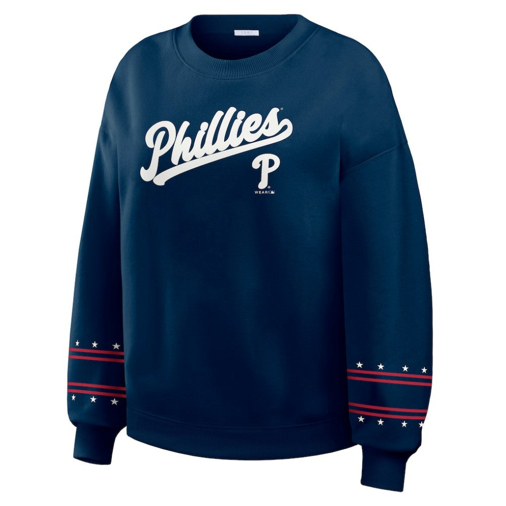 Philadelphia Phillies WEAR by Erin Andrews Women's Americana Heavyweight Fleece Sweatshirt - Navy - MLB Sale