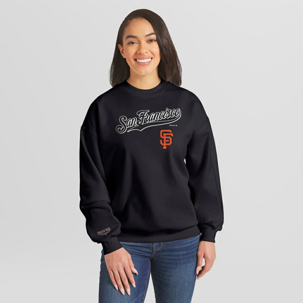 San Francisco Giants WEAR by Erin Andrews Women's Heavyweight Crew Neck Sweatshirt - Black - MLB Online