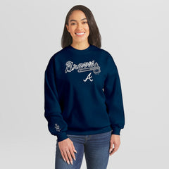 Atlanta Braves WEAR by Erin Andrews Women's Heavyweight Crew Neck Sweatshirt - Navy - MLB Online
