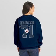 Atlanta Braves WEAR by Erin Andrews Women's Heavyweight Crew Neck Sweatshirt - Navy - MLB Online