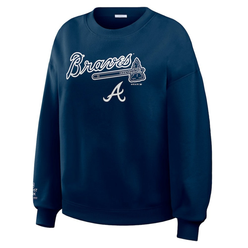 Atlanta Braves WEAR by Erin Andrews Women's Heavyweight Crew Neck Sweatshirt - Navy - MLB Online