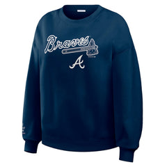 Atlanta Braves WEAR by Erin Andrews Women's Heavyweight Crew Neck Sweatshirt - Navy - MLB Online