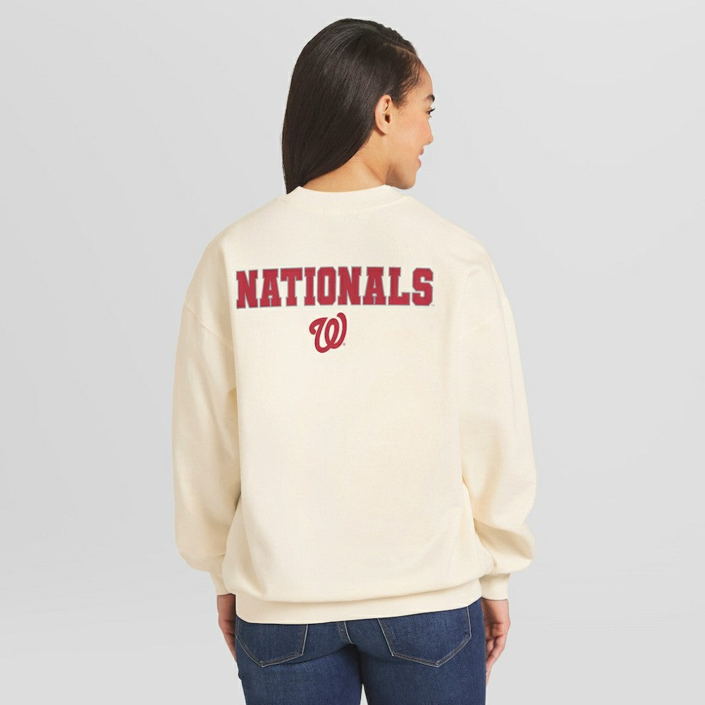 Washington Nationals WEAR by Erin Andrews Women's Heavyweight Crew Neck Sweatshirt - Cream - MLB Sale