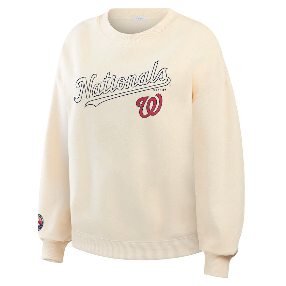 Washington Nationals WEAR by Erin Andrews Women's Heavyweight Crew Neck Sweatshirt - Cream - MLB Sale