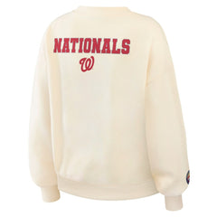 Washington Nationals WEAR by Erin Andrews Women's Heavyweight Crew Neck Sweatshirt - Cream - MLB Sale