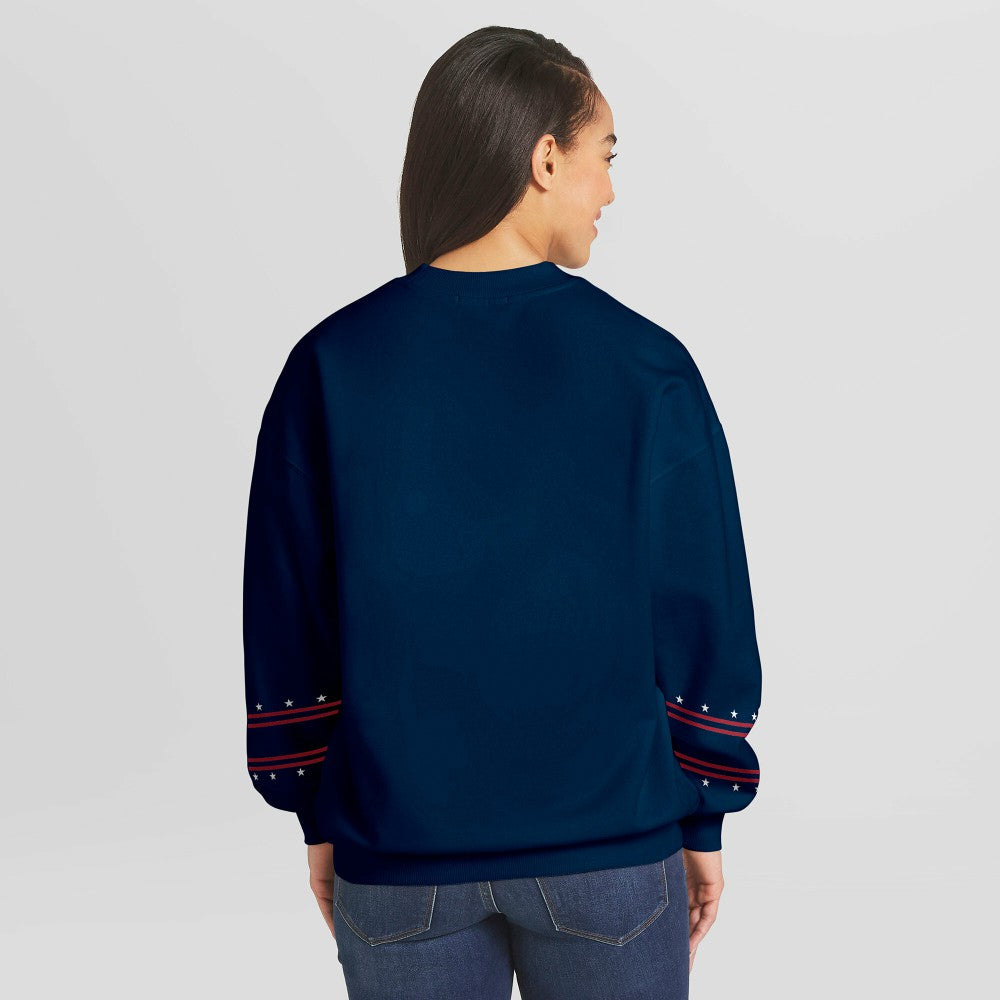 Los Angeles Dodgers WEAR by Erin Andrews Women's Americana Heavyweight Fleece Sweatshirt - Navy - MLB Discount