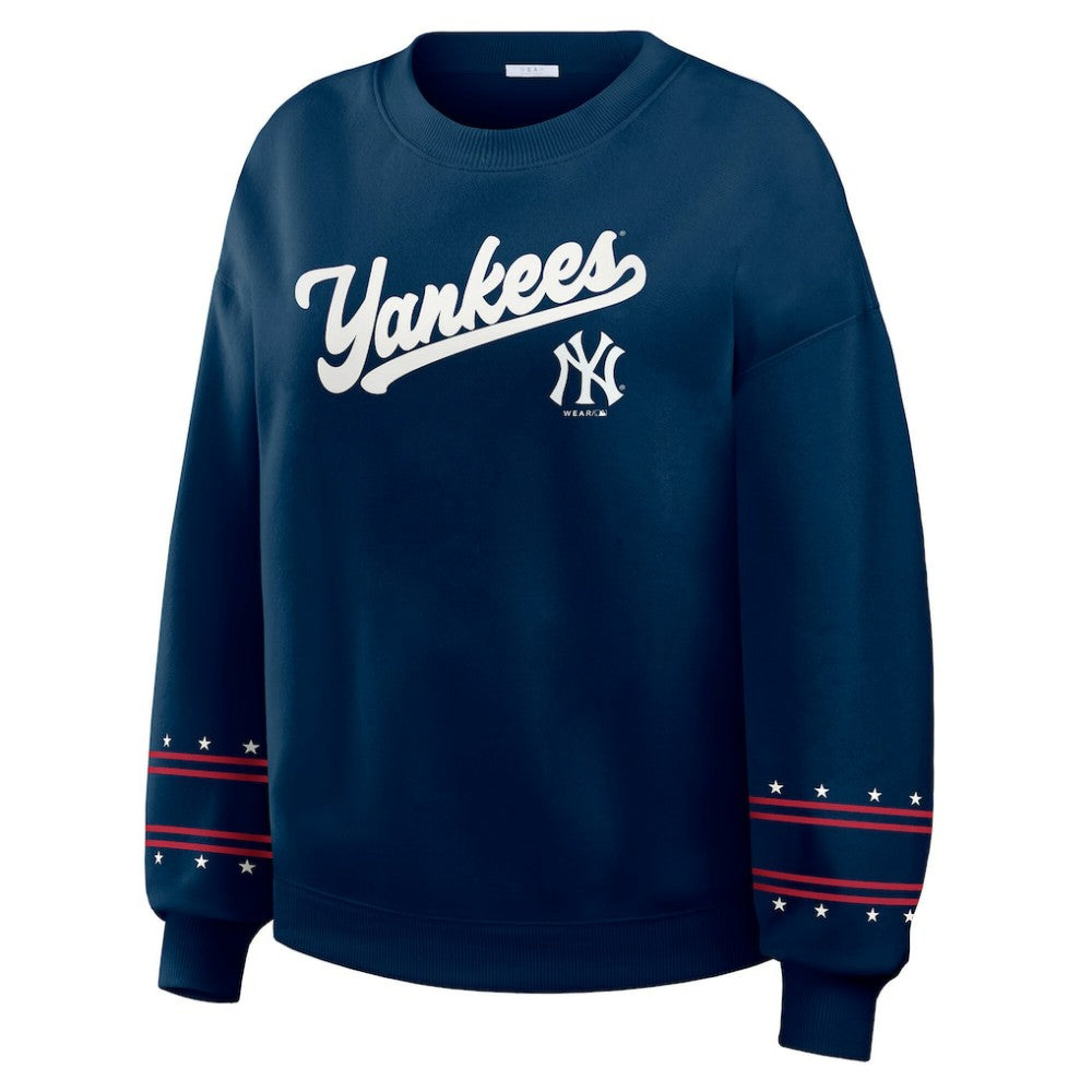 New York Yankees WEAR by Erin Andrews Women's Americana Heavyweight Fleece Sweatshirt - Navy - MLB Online