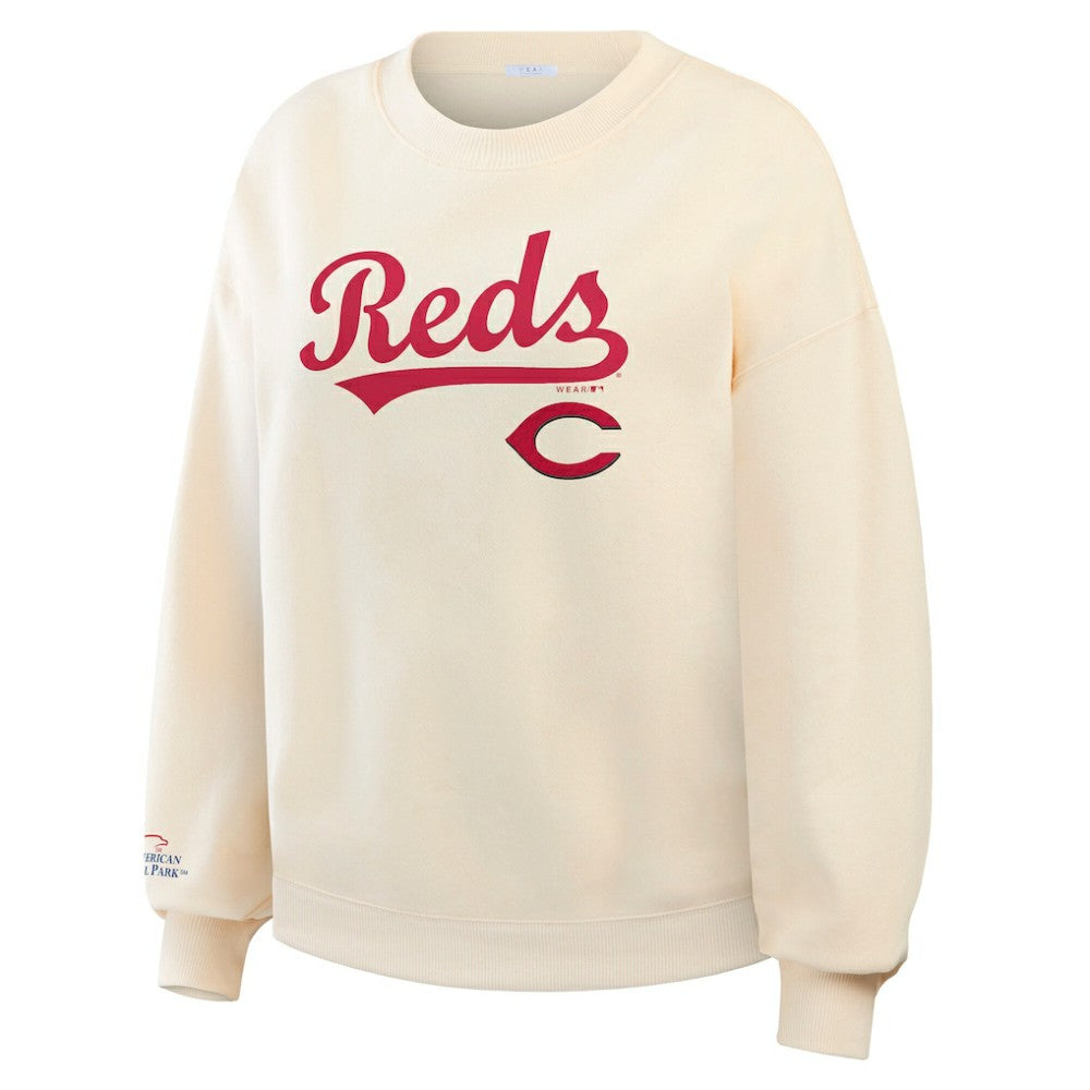 Cincinnati Reds WEAR by Erin Andrews Women's Heavyweight Crew Neck Sweatshirt - Cream - MLB Lifestyle