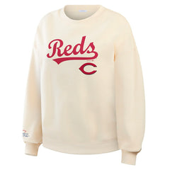 Cincinnati Reds WEAR by Erin Andrews Women's Heavyweight Crew Neck Sweatshirt - Cream - MLB Lifestyle