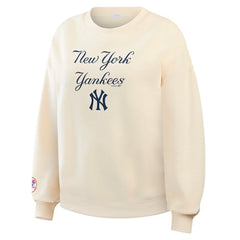 New York Yankees WEAR by Erin Andrews Women's Heavyweight Crew Neck Sweatshirt - Cream - MLB Lifestyle
