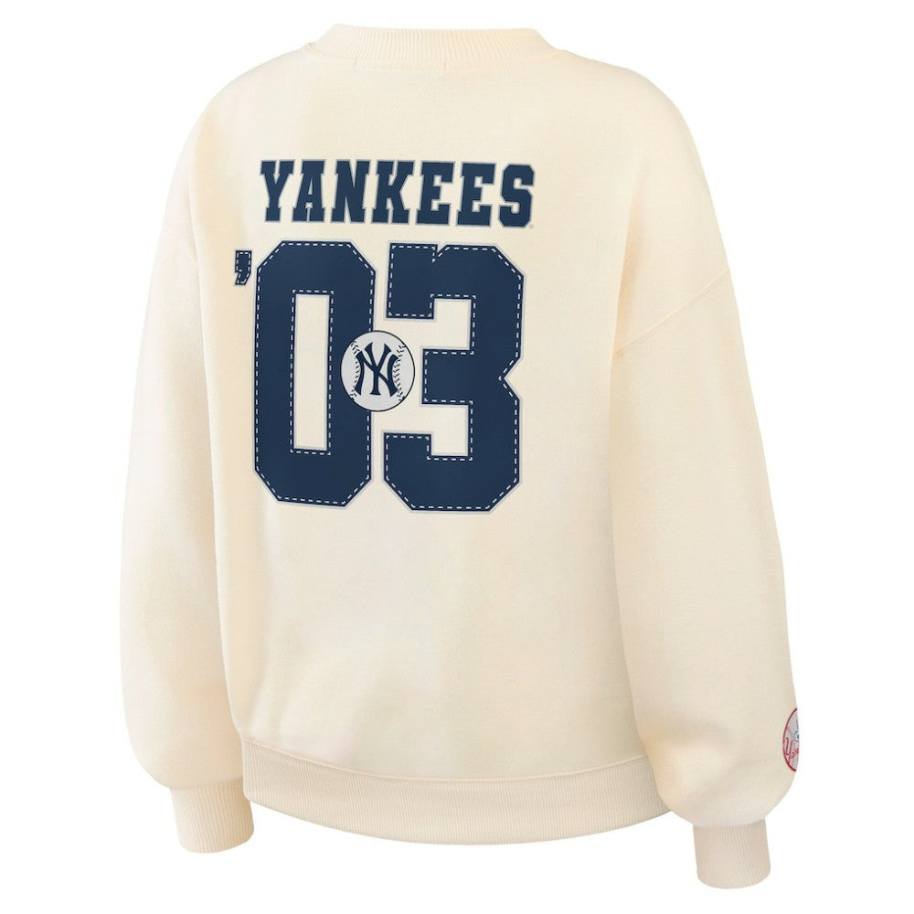 New York Yankees WEAR by Erin Andrews Women's Heavyweight Crew Neck Sweatshirt - Cream - MLB Lifestyle
