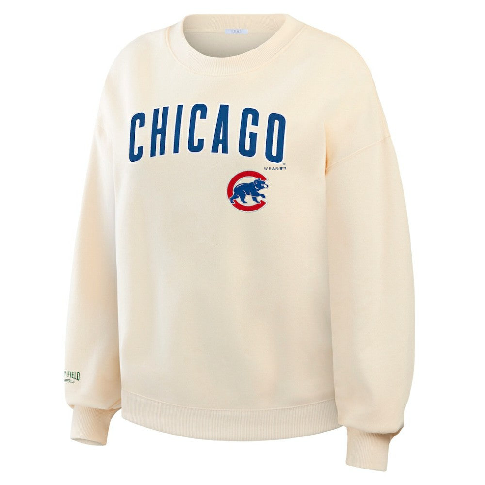 Chicago Cubs WEAR by Erin Andrews Women's Heavyweight Crew Neck Sweatshirt - Cream - MLB on Sale