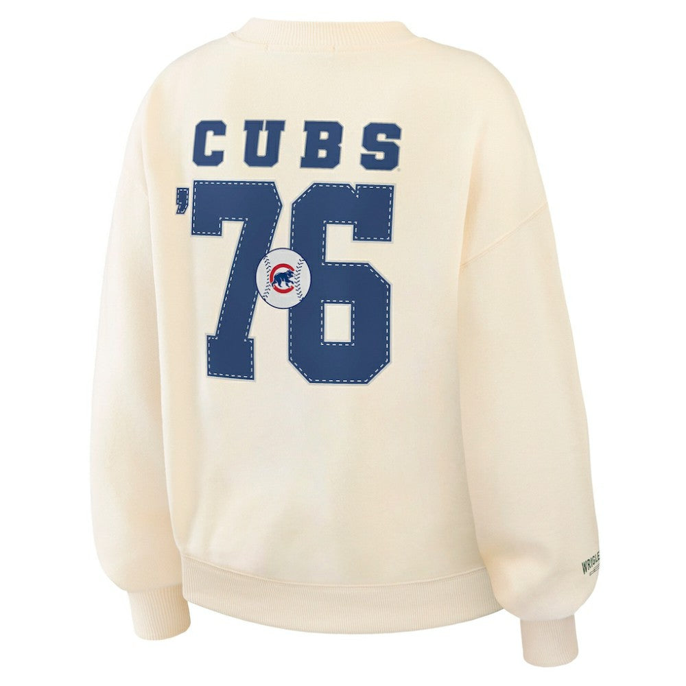 Chicago Cubs WEAR by Erin Andrews Women's Heavyweight Crew Neck Sweatshirt - Cream - MLB on Sale
