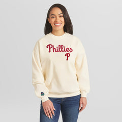 Philadelphia Phillies WEAR by Erin Andrews Women's Heavyweight Crew Neck Sweatshirt - Cream - MLB Discount