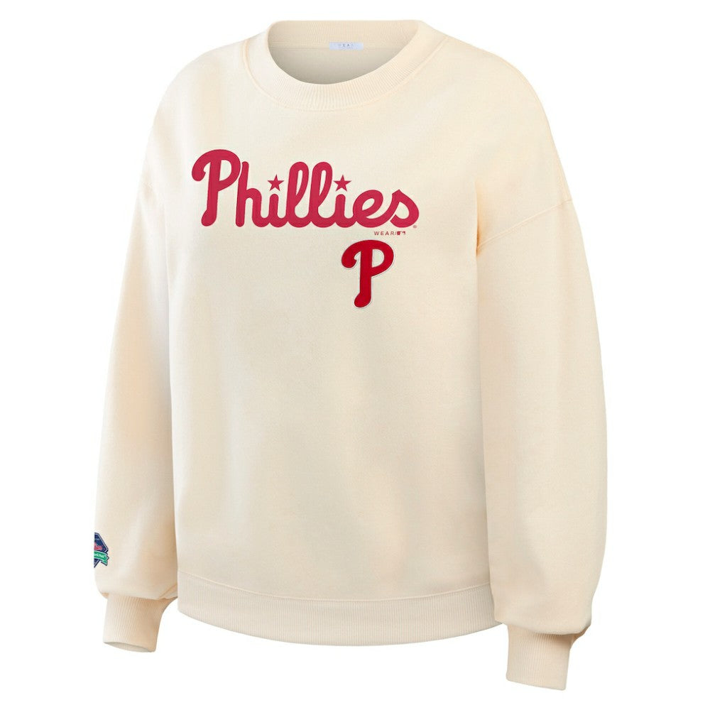 Philadelphia Phillies WEAR by Erin Andrews Women's Heavyweight Crew Neck Sweatshirt - Cream - MLB Discount