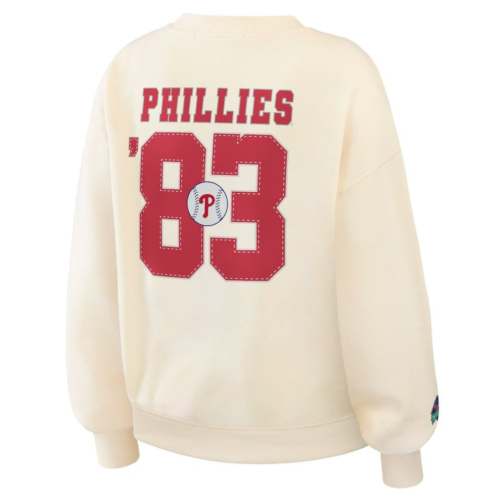 Philadelphia Phillies WEAR by Erin Andrews Women's Heavyweight Crew Neck Sweatshirt - Cream - MLB Discount