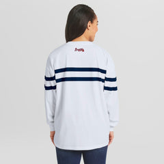 Atlanta Braves WEAR by Erin Andrews Women's Oversized Long Sleeve Striped T-Shirt - White - MLB Discount