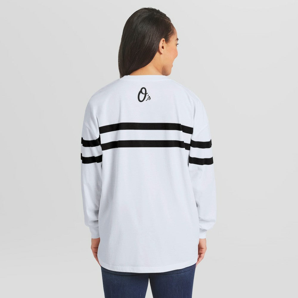 Baltimore Orioles WEAR by Erin Andrews Women's Oversized Long Sleeve Striped T-Shirt - White - MLB Sale