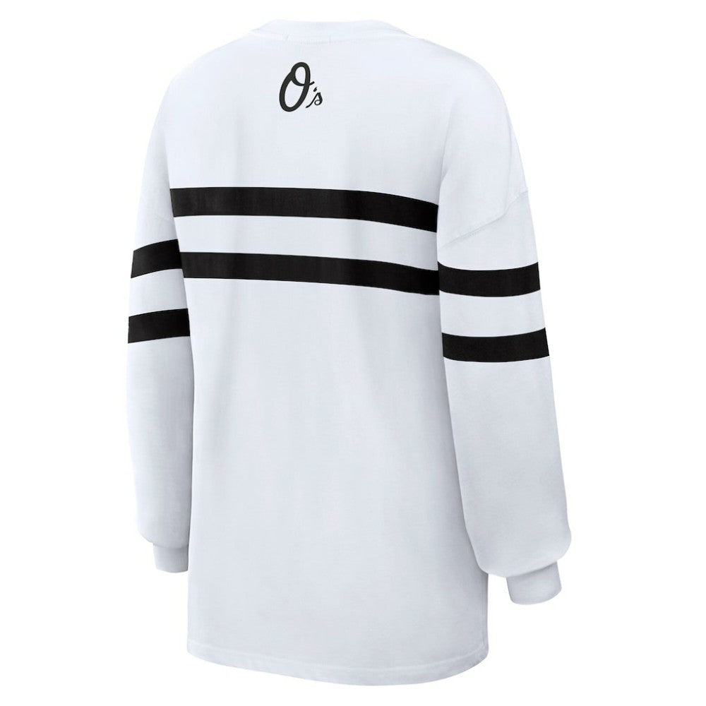 Baltimore Orioles WEAR by Erin Andrews Women's Oversized Long Sleeve Striped T-Shirt - White - MLB Sale