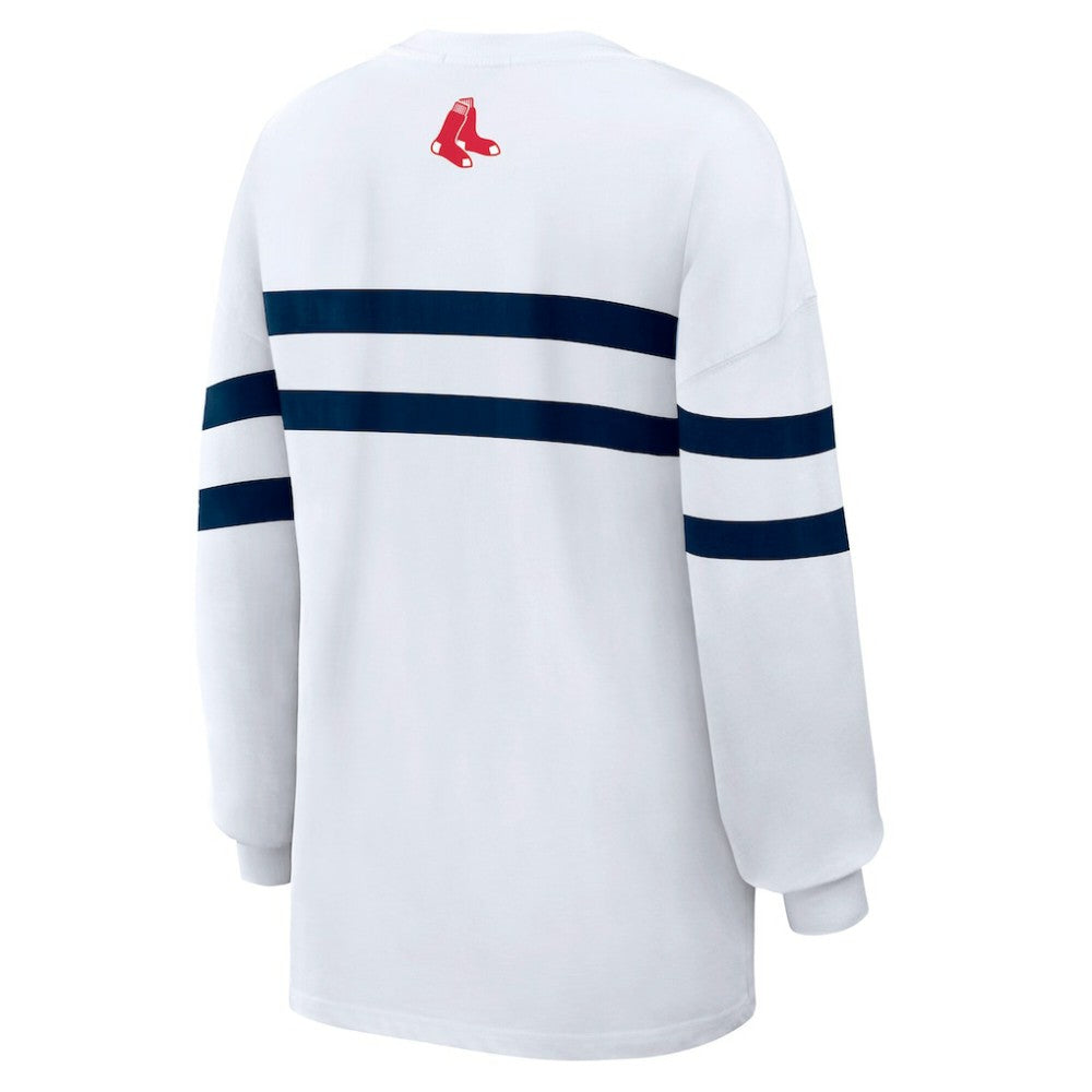 Boston Red Sox WEAR by Erin Andrews Women's Oversized Long Sleeve Striped T-Shirt - White - MLB on Sale
