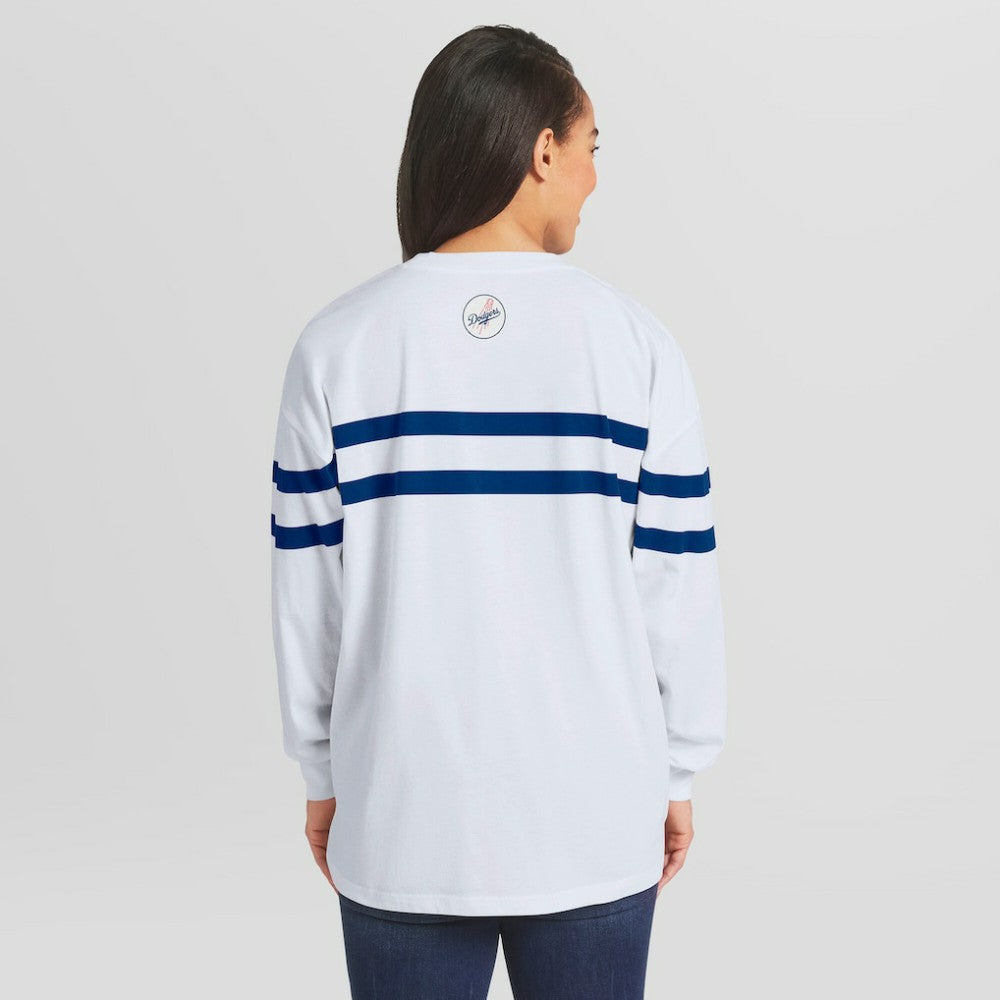 Los Angeles Dodgers WEAR by Erin Andrews Women's Oversized Long Sleeve Striped T-Shirt - White - MLB on Sale