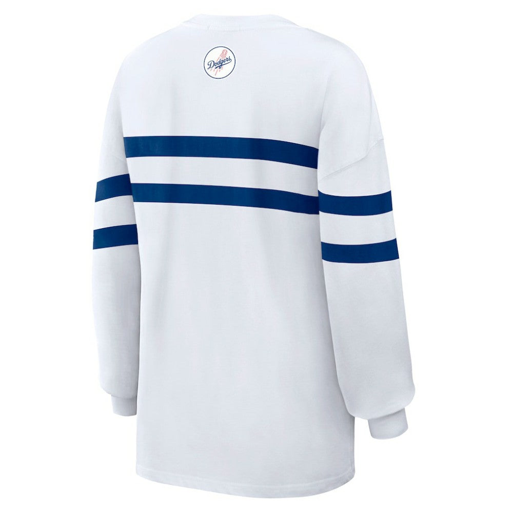 Los Angeles Dodgers WEAR by Erin Andrews Women's Oversized Long Sleeve Striped T-Shirt - White - MLB on Sale