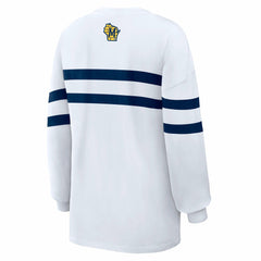 Milwaukee Brewers WEAR by Erin Andrews Women's Oversized Long Sleeve Striped T-Shirt - White - MLB Lifestyle