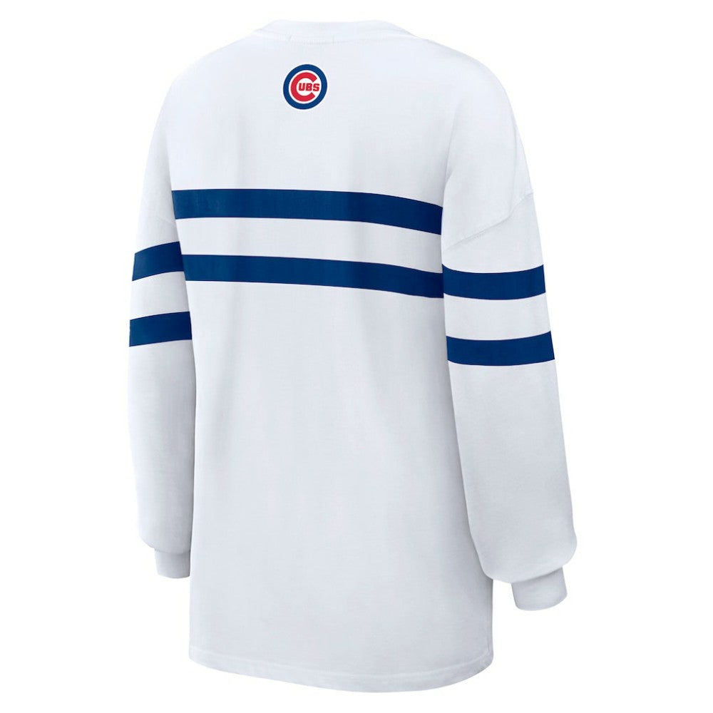 Chicago Cubs WEAR by Erin Andrews Women's Oversized Long Sleeve Striped T-Shirt - White - MLB Sale