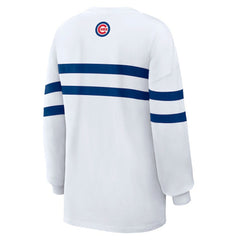 Chicago Cubs WEAR by Erin Andrews Women's Oversized Long Sleeve Striped T-Shirt - White - MLB Sale