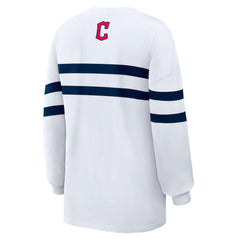 Cleveland Guardians WEAR by Erin Andrews Women's Oversized Long Sleeve Striped T-Shirt - White - MLB Lifestyle