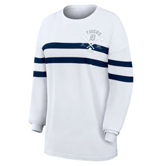 Detroit Tigers WEAR by Erin Andrews Women's Oversized Long Sleeve Striped T-Shirt - White - MLB Online