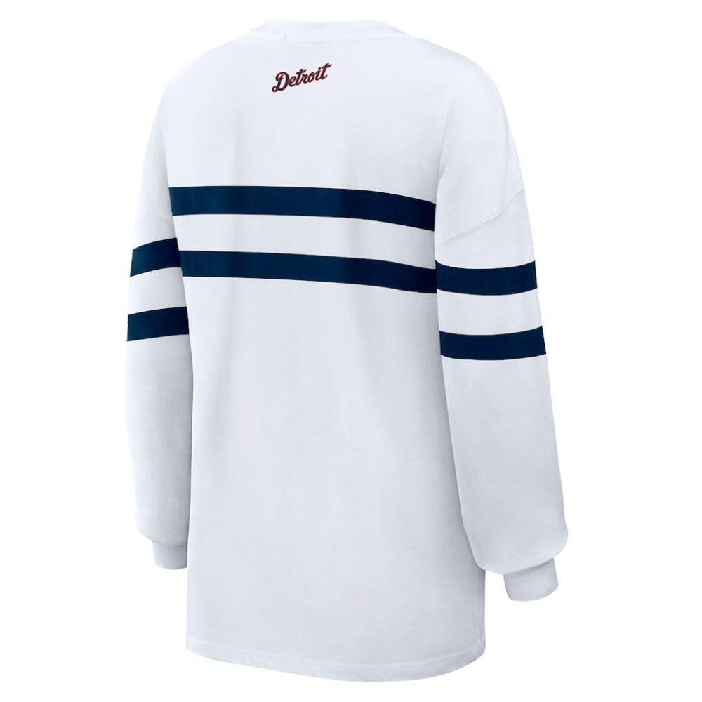 Detroit Tigers WEAR by Erin Andrews Women's Oversized Long Sleeve Striped T-Shirt - White - MLB Online