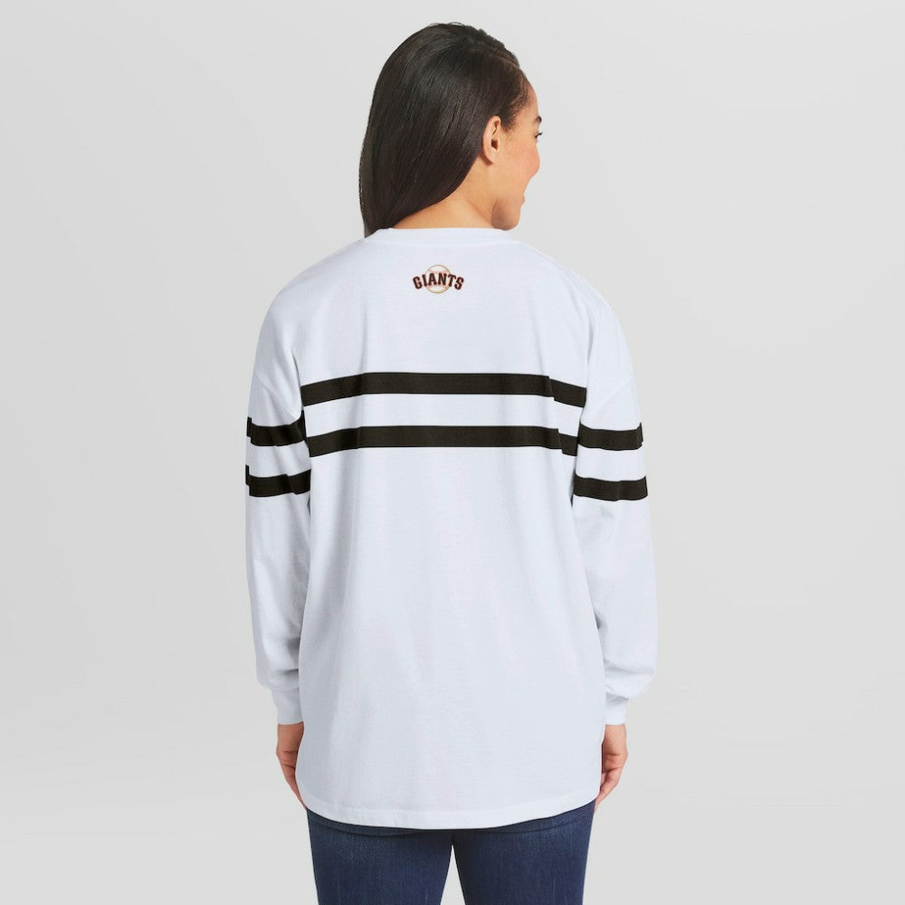 San Francisco Giants WEAR by Erin Andrews Women's Oversized Long Sleeve Striped T-Shirt - White - MLB on Sale