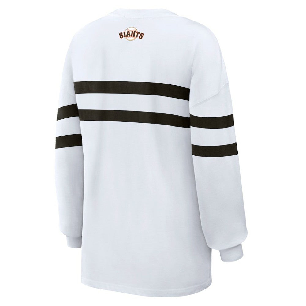 San Francisco Giants WEAR by Erin Andrews Women's Oversized Long Sleeve Striped T-Shirt - White - MLB on Sale