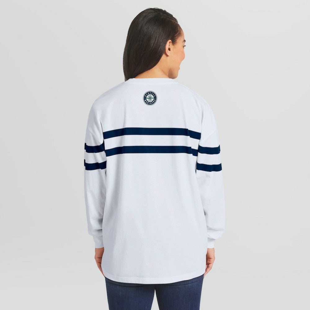 Seattle Mariners WEAR by Erin Andrews Women's Oversized Long Sleeve Striped T-Shirt - White - MLB Online