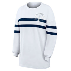 Seattle Mariners WEAR by Erin Andrews Women's Oversized Long Sleeve Striped T-Shirt - White - MLB Online