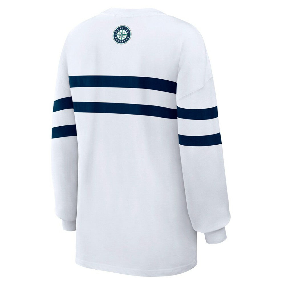 Seattle Mariners WEAR by Erin Andrews Women's Oversized Long Sleeve Striped T-Shirt - White - MLB Online