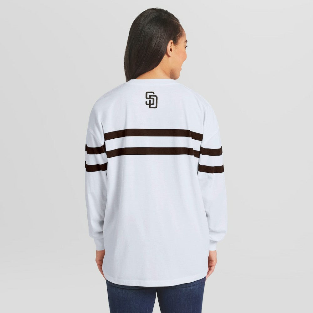 San Diego Padres WEAR by Erin Andrews Women's Oversized Long Sleeve Striped T-Shirt - White - MLB Online