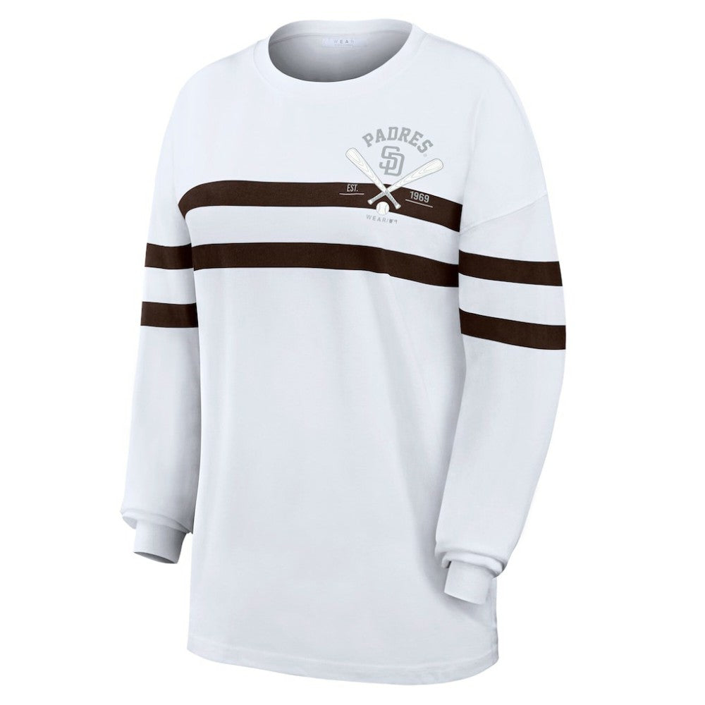 San Diego Padres WEAR by Erin Andrews Women's Oversized Long Sleeve Striped T-Shirt - White - MLB Online