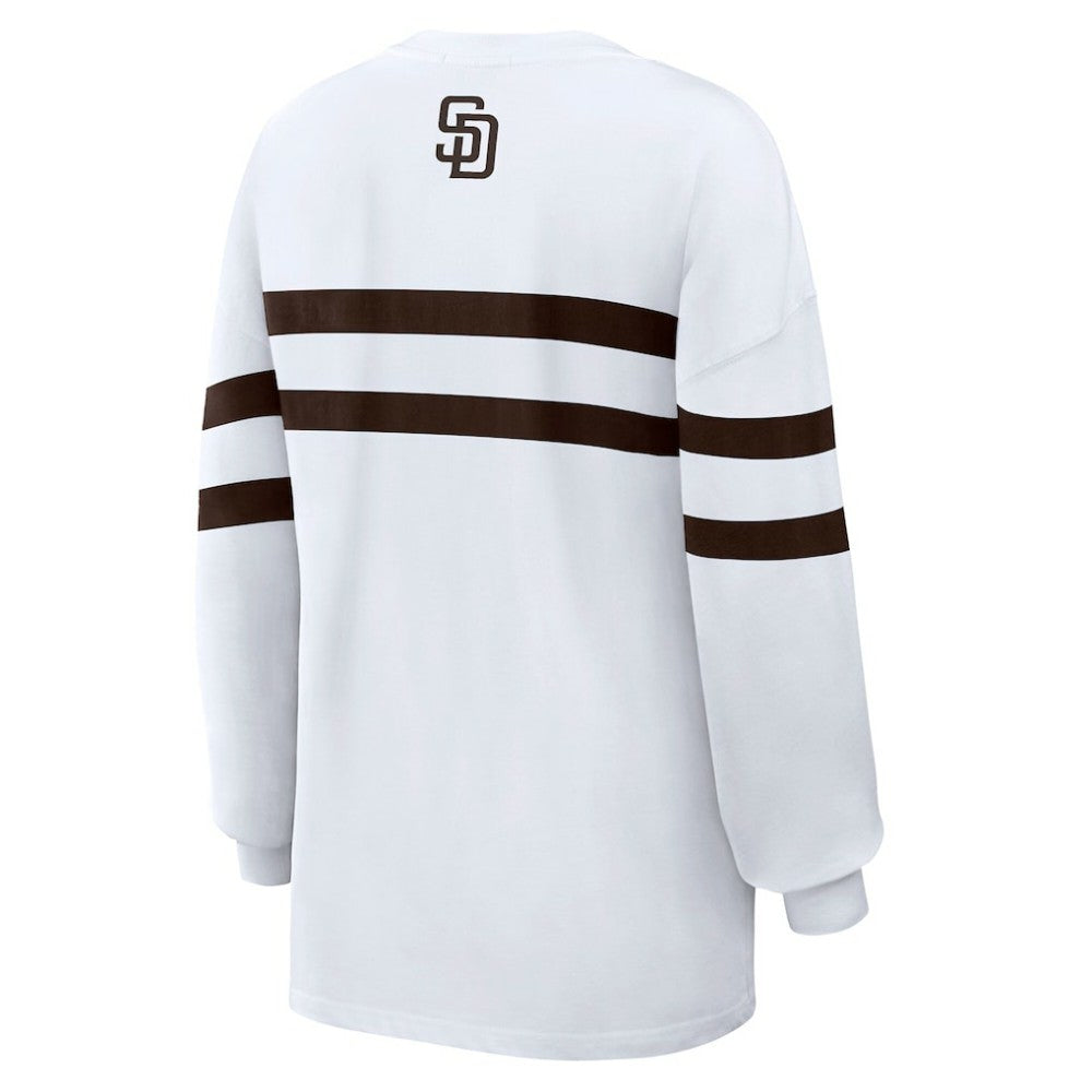 San Diego Padres WEAR by Erin Andrews Women's Oversized Long Sleeve Striped T-Shirt - White - MLB Online