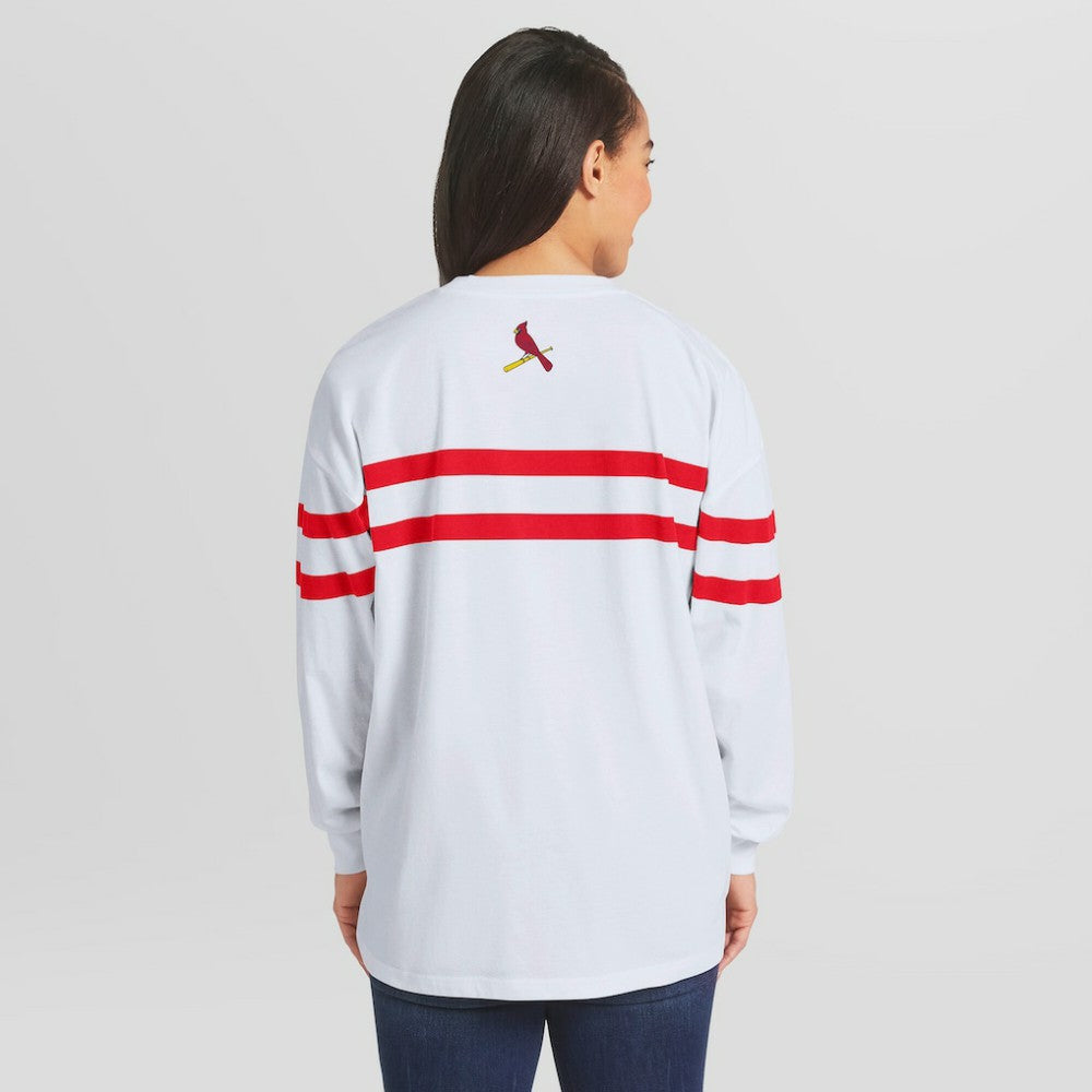 St. Louis Cardinals WEAR by Erin Andrews Women's Oversized Long Sleeve Striped T-Shirt - White - MLB Online
