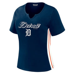 Detroit Tigers WEAR by Erin Andrews Women's Notch Neck Cropped T-Shirt - Navy - MLB Discount